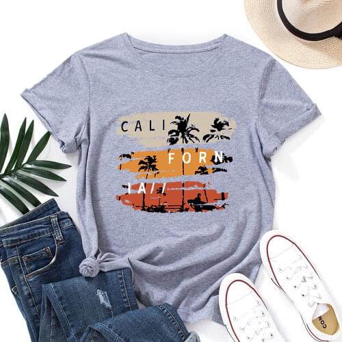 California West Coast Shirt Vintage CA Cali State Women Short Sleeve Cotton T-shirts Summer Graphic Tee Tops Female Clothes