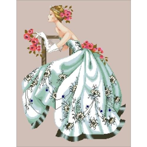 Rose fairy white dress cross stitch kit people design cotton silk thread 14ct 11ct linen flaxen canvas embroidery DIY needlework