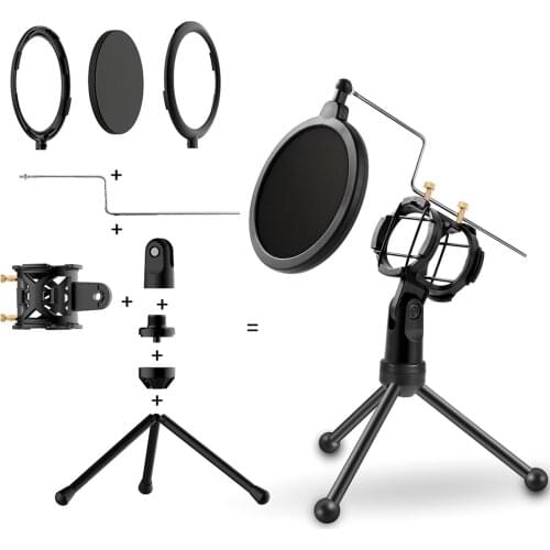 Detachable Tripod Stand for Microphone Shock Mount Desktop Mic Holder Bracket P-op Filter for Mic Broadcasting Meeting Singing
