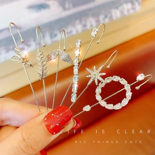 New Ear Needle Wrap Crawler Hook Earrings for Women Surround Auricle Diagonal Stud Copper Inlaid Zircon Piercing Earrings /1 Pc