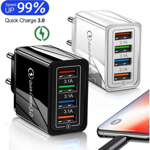 USB Charger Quick Charge 4 Port USB Charger QC/3.0 Travel Wall Chargers Fast for iphone12 Huawei Xiaomi Huawei Tablet Wall Adapt