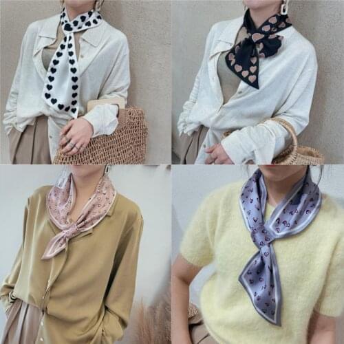 Silk Satin Print Scarf Square Hair Hair Ties Head Neck scarf Women Headscarf Fashion Office Small Hair Neck Hijabs Foulard Scar