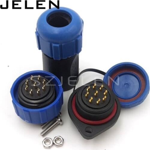 SP21 9 pin Wire to Panel industrial lighting male female ip68 waterproof wire connector with , cable connector panel mount