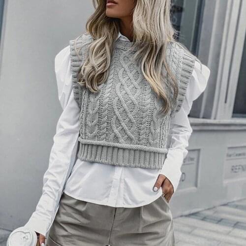 V Neck Vintage Argyle Sweater Vest Women Solid Color Sleeveless Knitted Sweaters Casual Autumn Preppy Style 2021 жилет свитер