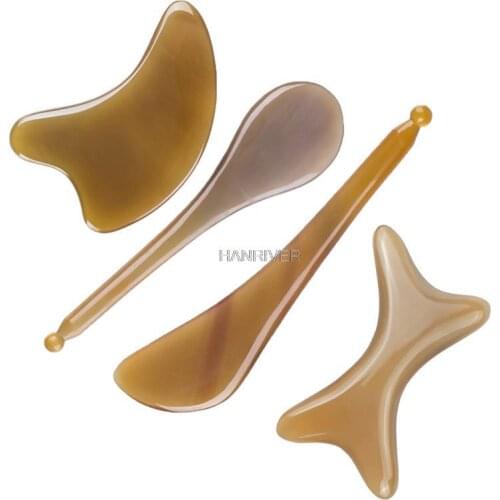 Natural Horn Scraping Plate Gua Sha Board SPA Massage Tool OX Horn Chinese Traditional Body Massager Acupuncture Scraper