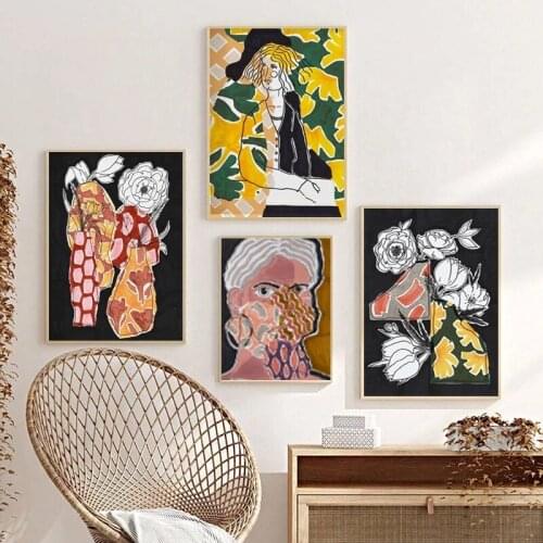 Warm Earthy Prints Boho Eclectic Abstract Paintings Floral Woman Canvas Poster Gallery Wall Art Pictures For Living Room Decor