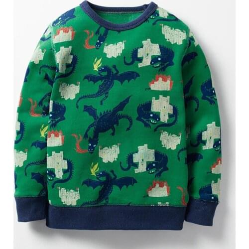 Little Maven New Autumn Spring Kids Cute Green Dinosaur Printed Cotton Knitted Terry Full- sleeved O-neck Boys Casual Hoodies