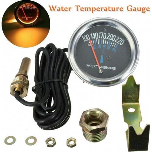 Pointer 52mm Yellow Light Engine Accessories Round Car Instrument Meter 38-104℃ DC 12V Water Temperature Gauge Mechanical Auto