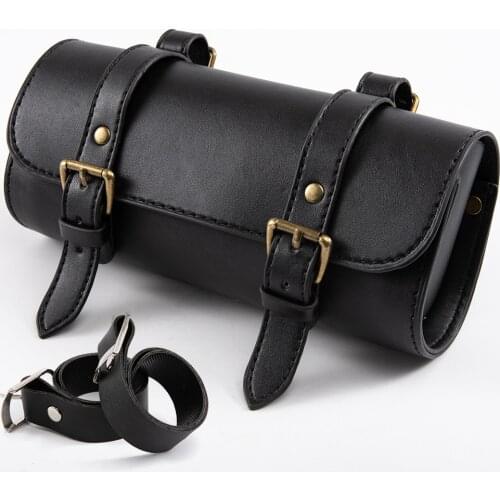 Universal Motorcycle Front Fork Tool Bag Handlebar Saddlebag Roll Barrel Racing Tail Storage PU Leather Bags For Harley XL Dyna