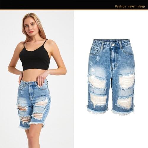 Shorts Women Jeans Ripped Bermuda Womens Denim Short High Waist Hole Summer Shorts Femme Plus Size Spodenki Damskie Girl New