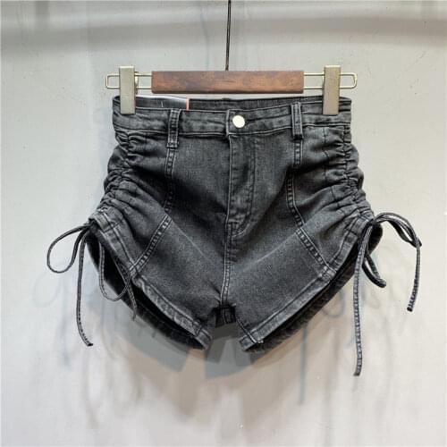 2021 New Summer Fashion Western Style Female Shorts Personalized Drawstring Straps Denim Shorts Slim Wide Leg Women Hot Shorts