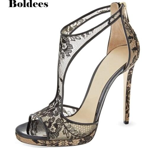 Ladies Transparent Thin High Heel Sandals Sexy Peep Toe Mesh Ankle Boots Summer High Heels Sandals Women Size 34-43