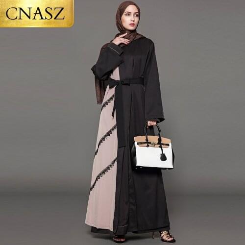 Womens' Elegant Adult Modest Muslim Abaya Arab Robe Turkish Patchwork Black Dress Dubai Muslims Women Dresses