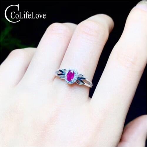 CoLife Jewelry 925 Silver Ruby Ring for Engagement 0.4ct Natural Mruby Silver Ring Sterlinmg Silver Ruby Jewelry Girl Gift