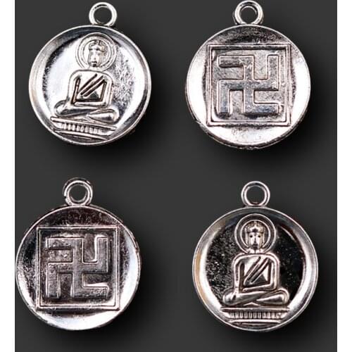 10pcs Silver Plated Tibetan Buddhism Shakyamuni Swastika Character Amulet Pendants DIY Charms For Jewelry Crafts Making A1925