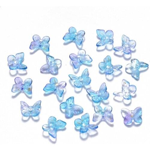 100pcs Small Glass Charms Colorful Pendant Butterfly Two Tone Transparent Spray Painted for Jewelry Making DIY Bracelet 9.5x11x3