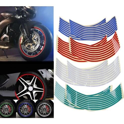 16Pcs/Sheet 4 Colors Strips Wheel Stickers Decals Reflective Rim Tape Bike Motorcycle Car Tape Car Styling