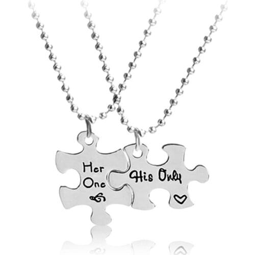 2pcs Her one His Only Couple Necklaces Matching Puzzle Infinity Heart Pendant Family Friend Valentine Gift
