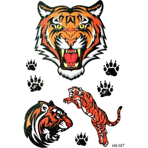 3pcs Tiger Waterproof Temporary Tattoos Men Flash Powder Tattoo body art Animal Temporary Tattoo Gold Power tatoo sticker
