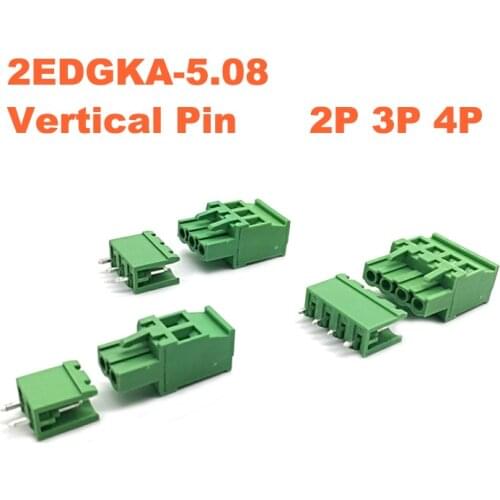 50Sets Pitch 5.08mm 2P 3P 4P Screw Plug-in PCB Terminal Block 2EDGKA 2EDGV Straight Pin male/female Pluggable Connector 300V 15A