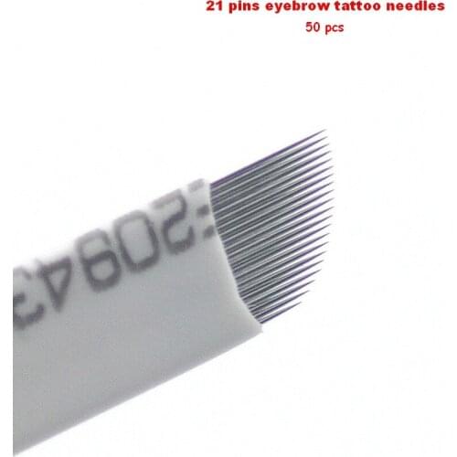 50PCS PCD Silver 21 Pins Microblading Needles Permanent Makeup Eyebrow Tatoo Blade for Manual Tattoo Pen Machine