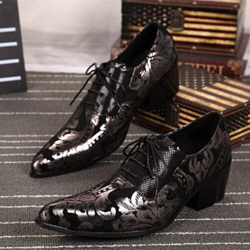 Christia Bella Pointed Toe Man Genuine Leather Lace Ue Brogue Shoes British Style Printing Mens Party Heighten Oxfords Shoes