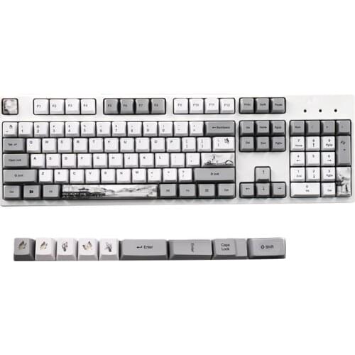 HOT-104-Key PBT Keycap Sublimation Misty Rain Jiangnan Theme 61/64/68/87/104 Mechanical Keyboard Cap with 9 Additional Keys