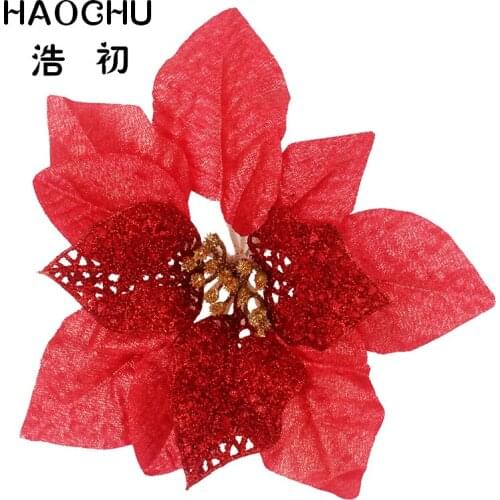 HAOCHU 5Pcs/Set 20cm Christmas Home Decor 6 Color Flowers For Christmas Flowers CHristmas Festival Celebration Decor Supplies