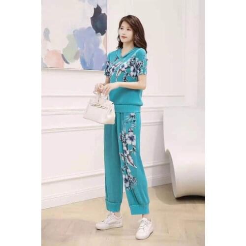 Kelana Pleated Suit Floral Pattern Women 2021Summer New Casual Fashion Age Reduction Comfortable Loose Cover Belly 2 Pies