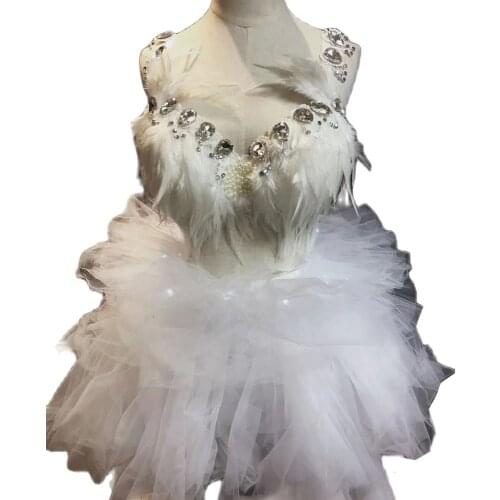 Sparkling Rhinestones Feathers Bikini Sets Mesh Gauze Dress Decoration Nightclub Dance Show Wear Women Party Evening Costumes