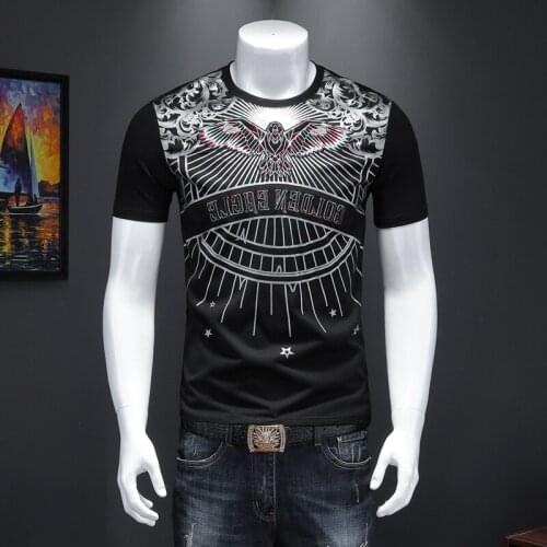 Korean Fashion Print Sleeve T Shirt Camiseta Club Party Cloth Homme Hombre Manga Corta Embroidery Short Tee Men