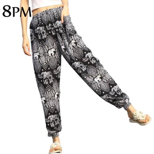 Summer Women Cotton Beach Pants Loose Sleep Bottoms Pants Elastic Waist Wide Leg Trousers For Girls Breathable Soft Pajamas Pant