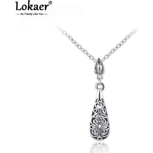 Lokaer Original Design Vintage Hollow Water Drops Shape Flower Vine Pendant Necklaces Jewelry For Women DropShipping L2030019345
