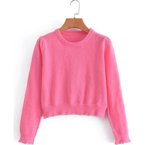 MESTTRAF Women 2021 Fashion Solid Color Hem Irregular Pullover Retro Long Sleeve Crew Neck Sweater Streetwear