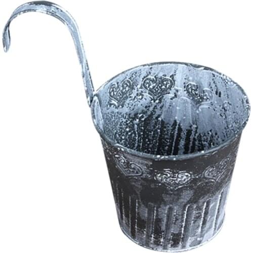 Retro Metal Iron Bucket Flower Pot Hanging Balcony Garden Plant Decoration With Hooks