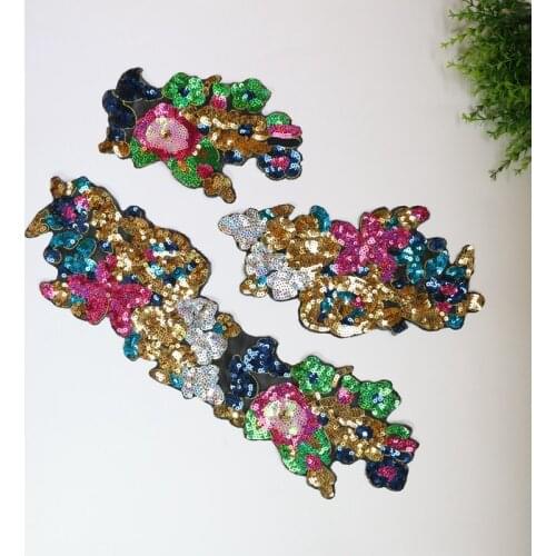 Fashion Large Size Sequins Patch Long Strips Flower Clothing Accessories DIY Applique with Sequins Sew On Parches