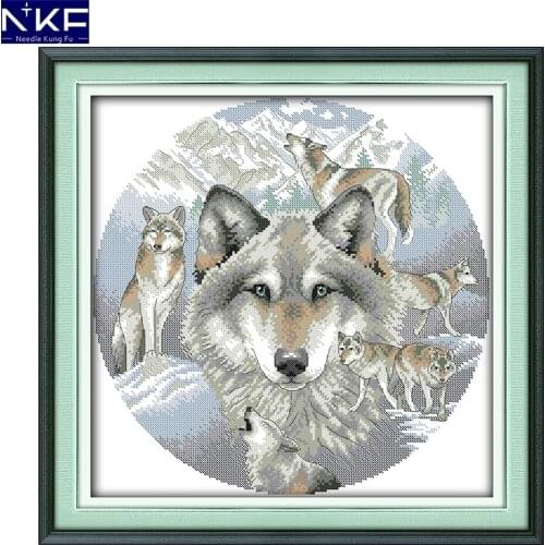 NKF Spirit of The Wolf Cross Stitch Pattern 11CT14CT Handmade Crafts Chinese Cross Stitch Embroidery Set for Home Decor