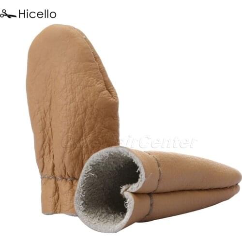 Hicello 1 Pair Real Leather Finger Thimble Protection Needle Felting Thumb Index Hand Craft Embroidery Tool Thimble Leather