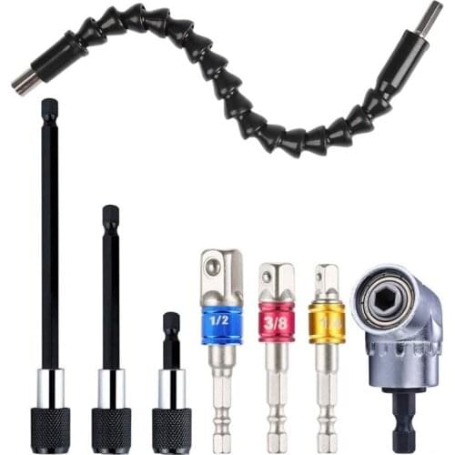 105° Right Angle Wrench Attachment Adapter Flexible Bit Holder Extension 1/4 Hex-shank Magnetic Drill Rod Socket