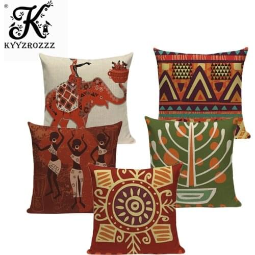 African Style Geometric Printing Cushion Covers Ethnic Linen Throw Elephant Pillow Case Sofa Car Seat Home Decorative Custom
