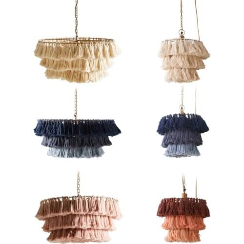 Nordic cotton line Fringed pendant lights bedroom princess room living room lamp designer hand woven hanging lights lighting