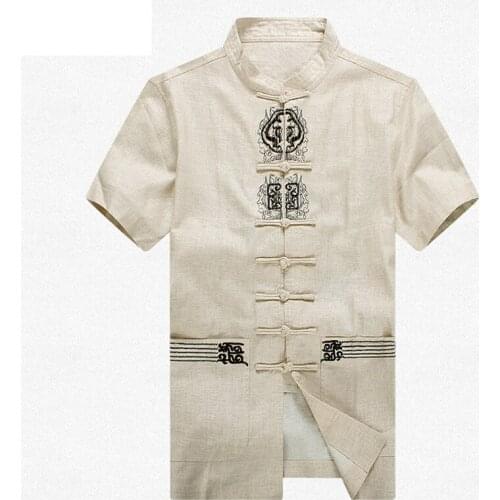 Beige Brand New Arrival Cotton Linen Chinese Traditional Mens Embroider Kung Fu Shirts Tops M L XL XXL 3XL 4XL MS2015022