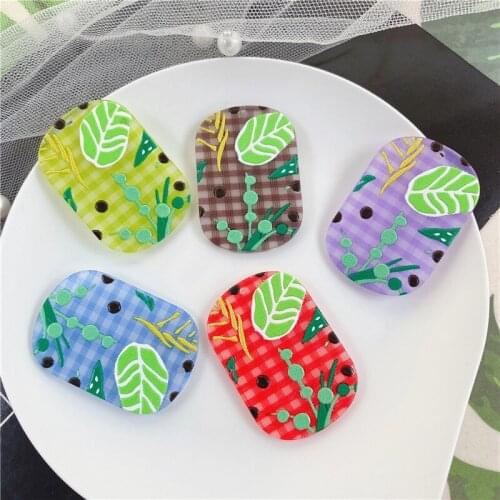 New style 40pcs/lot color lattice pattern print geometry Irregular rectangle shape acrylic beads diy jewelry earring accessory