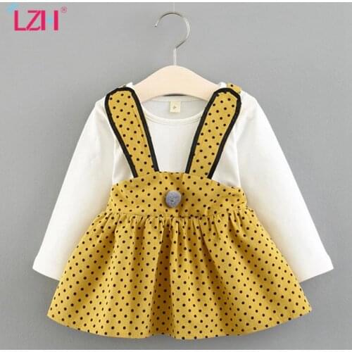 LZH 2020 Autumn Infant Baby Casual Dot Print Rabbit Stitching Long Sleeve Dress For Baby Girls Princess Dress Newborn Clothes