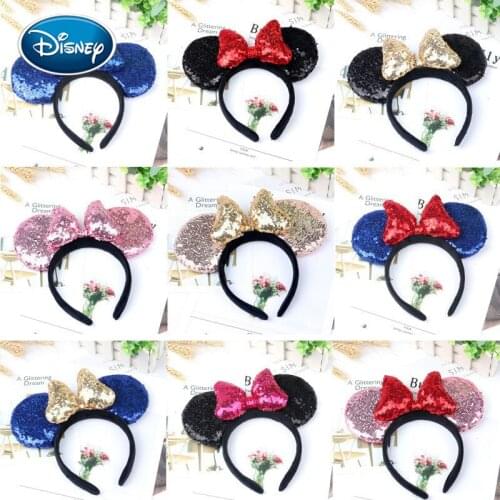 Disney 1pcs Sequins Bow Mickey Headband Minnie Stereo Headband Mickey Mouse Sequins Headband Parenting Headwear accessories