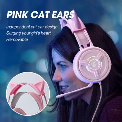 KINGSTAR Cat Ear Wired Headset Noise Canceling Headphone With Microphone Stereo Bass Over-head Gaming Headset for PC Desktop