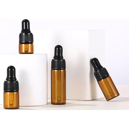 10pcs/lot 1/2/3/5ml Empty Amber Glass Dropper Bottle With Pipette Refillable Essential Oils Travel Bottle Container Makeup