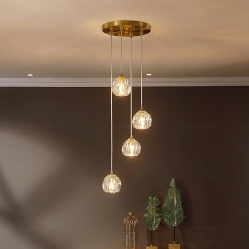 Restaurant chandelier post modern simple three head bar lamp light luxury crystal ball stair bedside small Chandelier