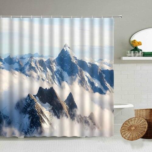 Natural Snow Mountain Scenery Shower Curtain Winter Landscape Home Bathroom Bathtub Decor With Hook Waterproof Fabric Curtains