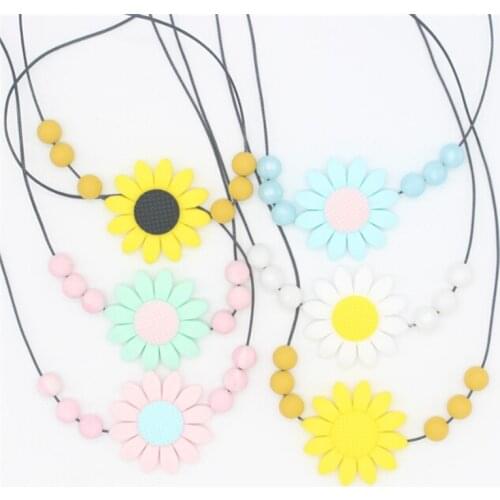Silicone Flower Necklace Baby Teethers Food Grade Beads Infant Chew Charms Necklaces BPA Free Newborn Teething Toys